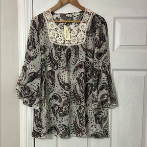 Paisley Print Women's Top with Lace Detail